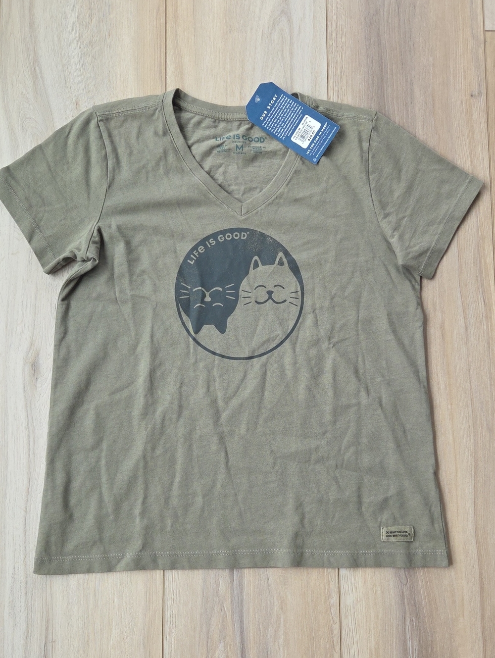 Life Is Good Cat T Shirt New Medium Green Black